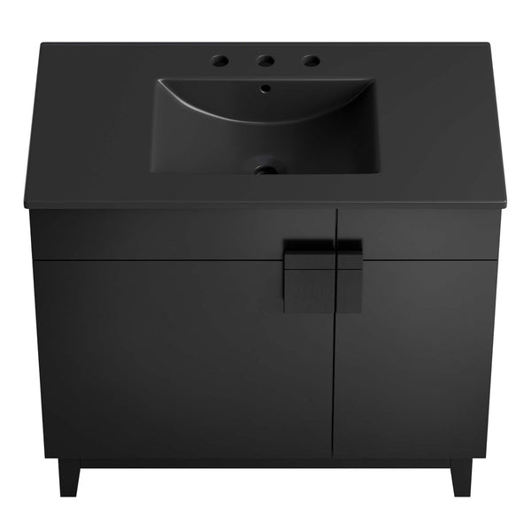 Modway Furniture Miles 36" Bathroom Vanity by Modway - Sleek Modern Design with Storage & Curved Ceramic Basin Black Black EEI-6485-BLK-BLK