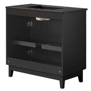 Modway Furniture Miles 36" Bathroom Vanity by Modway - Sleek Modern Design with Storage & Curved Ceramic Basin Black Black EEI-6485-BLK-BLK
