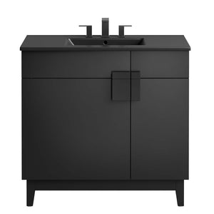 Modway Furniture Miles 36" Bathroom Vanity by Modway - Sleek Modern Design with Storage & Curved Ceramic Basin Black Black EEI-6485-BLK-BLK