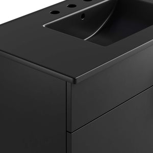 Modway Furniture Miles 36" Bathroom Vanity by Modway - Sleek Modern Design with Storage & Curved Ceramic Basin Black Black EEI-6485-BLK-BLK