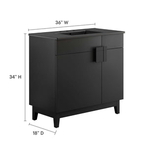 Modway Furniture Miles 36" Bathroom Vanity by Modway - Sleek Modern Design with Storage & Curved Ceramic Basin Black Black EEI-6485-BLK-BLK