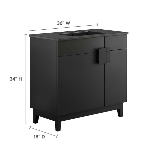 Modway Furniture Miles 36" Bathroom Vanity by Modway - Sleek Modern Design with Storage & Curved Ceramic Basin Black Black EEI-6485-BLK-BLK