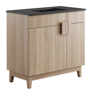 Modway Furniture Miles 36" Bathroom Vanity by Modway - Sleek Modern Design with Storage & Curved Ceramic Basin Black Oak EEI-6485-BLK-OAK