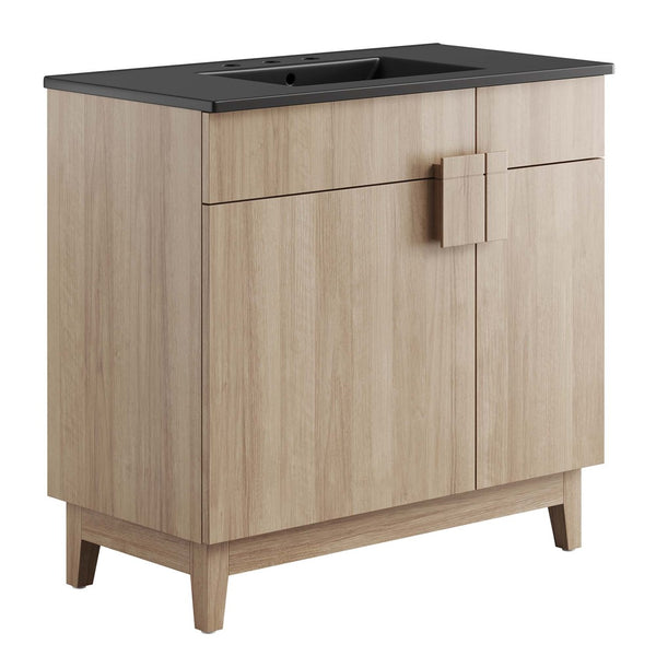Modway Furniture Miles 36" Bathroom Vanity by Modway - Sleek Modern Design with Storage & Curved Ceramic Basin Black Oak EEI-6485-BLK-OAK