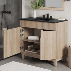 Modway Furniture Miles 36" Bathroom Vanity by Modway - Sleek Modern Design with Storage & Curved Ceramic Basin Black Oak EEI-6485-BLK-OAK