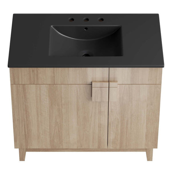 Modway Furniture Miles 36" Bathroom Vanity by Modway - Sleek Modern Design with Storage & Curved Ceramic Basin Black Oak EEI-6485-BLK-OAK