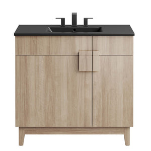 Modway Furniture Miles 36" Bathroom Vanity by Modway - Sleek Modern Design with Storage & Curved Ceramic Basin Black Oak EEI-6485-BLK-OAK