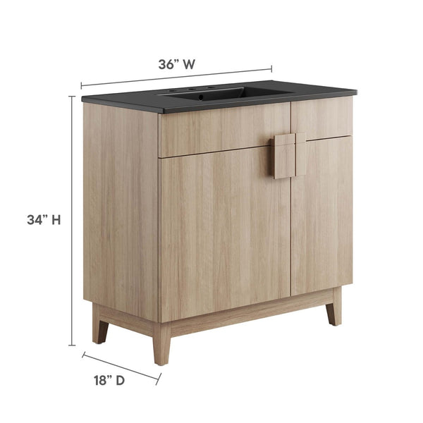 Modway Furniture Miles 36" Bathroom Vanity by Modway - Sleek Modern Design with Storage & Curved Ceramic Basin Black Oak EEI-6485-BLK-OAK
