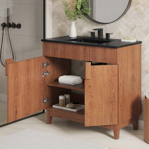 Modway Furniture Miles 36" Bathroom Vanity by Modway - Sleek Modern Design with Storage & Curved Ceramic Basin Black Walnut EEI-6485-BLK-WAL