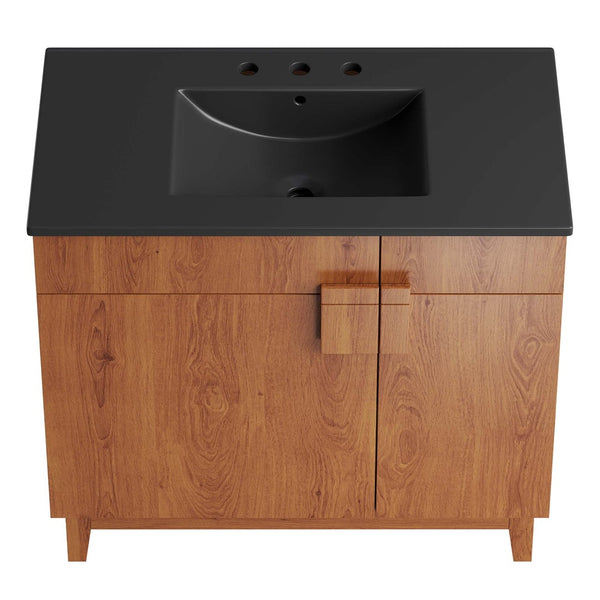 Modway Furniture Miles 36" Bathroom Vanity by Modway - Sleek Modern Design with Storage & Curved Ceramic Basin Black Walnut EEI-6485-BLK-WAL