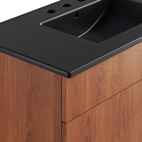 Modway Furniture Miles 36" Bathroom Vanity by Modway - Sleek Modern Design with Storage & Curved Ceramic Basin Black Walnut EEI-6485-BLK-WAL