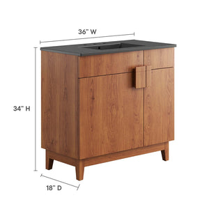 Modway Furniture Miles 36" Bathroom Vanity by Modway - Sleek Modern Design with Storage & Curved Ceramic Basin Black Walnut EEI-6485-BLK-WAL