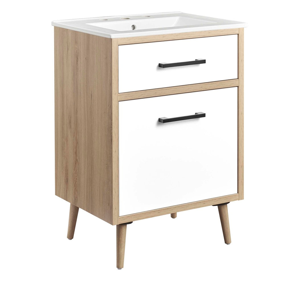 Modway Furniture Maverick 24" Bathroom Vanity - Modern White Oak Design with Integrated Sink and Smart Storage Solutions EEI-6498-WHI-OAK