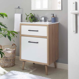 Modway Furniture Maverick 24" Bathroom Vanity - Modern White Oak Design with Integrated Sink and Smart Storage Solutions EEI-6498-WHI-OAK