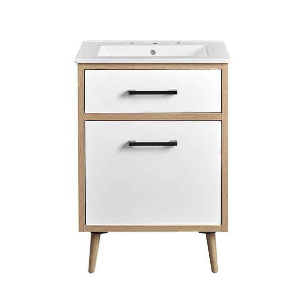 Modway Furniture Maverick 24" Bathroom Vanity - Modern White Oak Design with Integrated Sink and Smart Storage Solutions EEI-6498-WHI-OAK