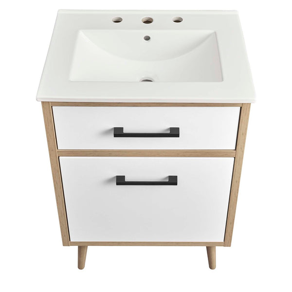 Modway Furniture Maverick 24" Bathroom Vanity - Modern White Oak Design with Integrated Sink and Smart Storage Solutions EEI-6498-WHI-OAK