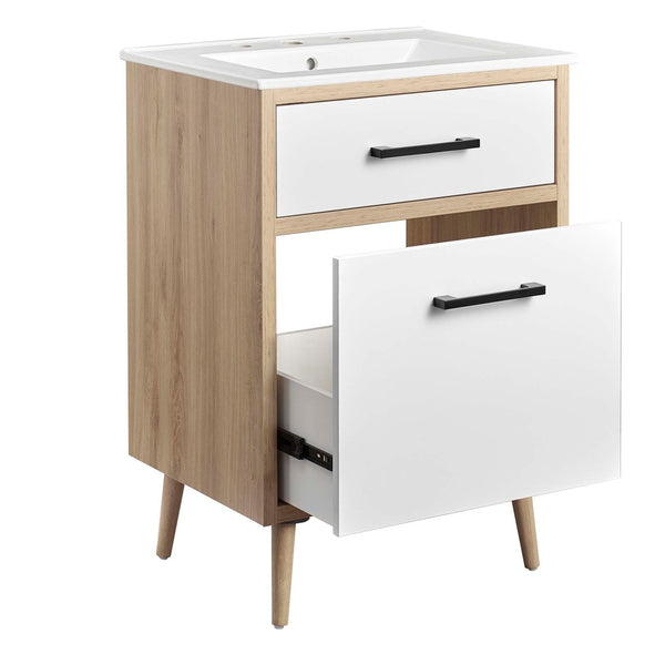 Modway Furniture Maverick 24" Bathroom Vanity - Modern White Oak Design with Integrated Sink and Smart Storage Solutions EEI-6498-WHI-OAK