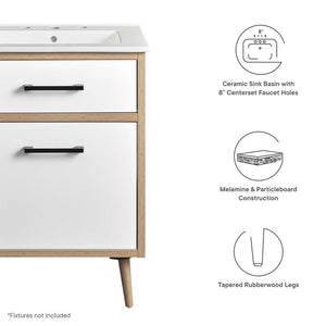 Modway Furniture Maverick 24" Bathroom Vanity - Modern White Oak Design with Integrated Sink and Smart Storage Solutions EEI-6498-WHI-OAK