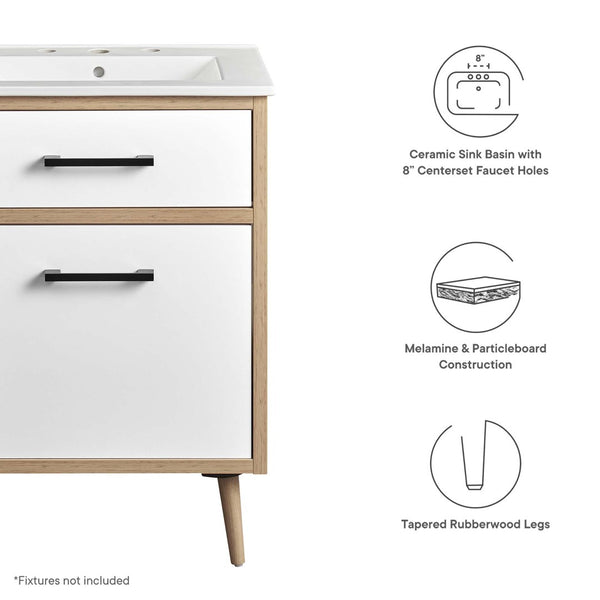 Modway Furniture Maverick 24" Bathroom Vanity - Modern White Oak Design with Integrated Sink and Smart Storage Solutions EEI-6498-WHI-OAK