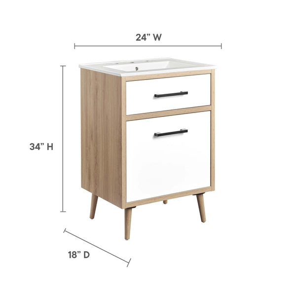 Modway Furniture Maverick 24" Bathroom Vanity - Modern White Oak Design with Integrated Sink and Smart Storage Solutions EEI-6498-WHI-OAK