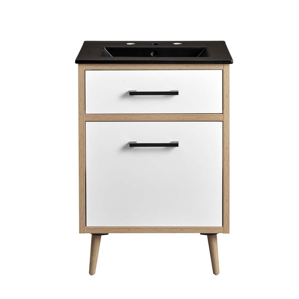 Modway Furniture Maverick 24" Bathroom Vanity - Modern Black Oak with Ceramic Sink, Smart Storage & Stylish Design EEI-6499-BLK-OAK