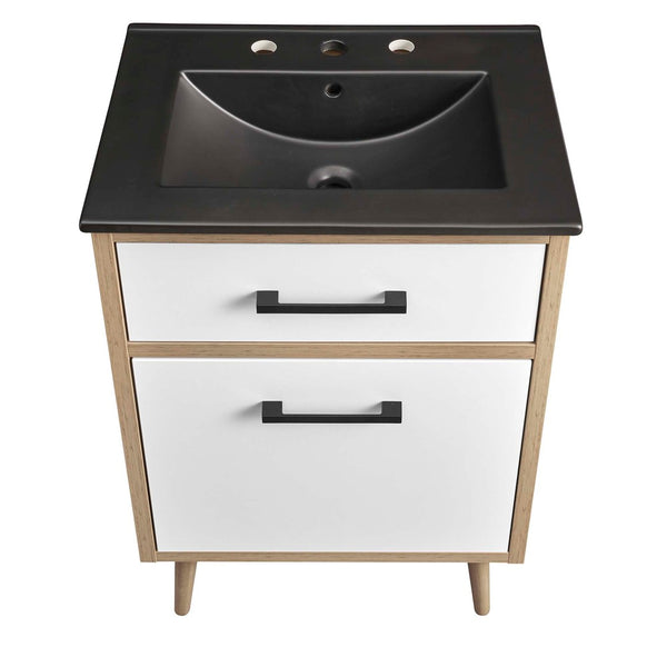 Modway Furniture Maverick 24" Bathroom Vanity - Modern Black Oak with Ceramic Sink, Smart Storage & Stylish Design EEI-6499-BLK-OAK