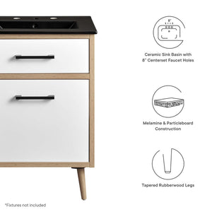 Modway Furniture Maverick 24" Bathroom Vanity - Modern Black Oak with Ceramic Sink, Smart Storage & Stylish Design EEI-6499-BLK-OAK