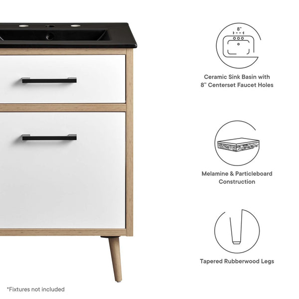 Modway Furniture Maverick 24" Bathroom Vanity - Modern Black Oak with Ceramic Sink, Smart Storage & Stylish Design EEI-6499-BLK-OAK