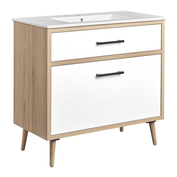 Modway Furniture Maverick 36" Bathroom Vanity with Integrated Sink - Modern White Oak Design & Practical Storage Solutions EEI-6500-WHI-OAK