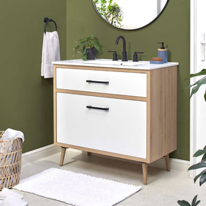 Modway Furniture Maverick 36" Bathroom Vanity with Integrated Sink - Modern White Oak Design & Practical Storage Solutions EEI-6500-WHI-OAK