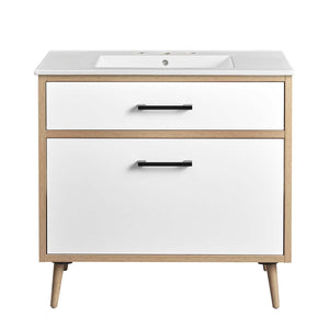 Modway Furniture Maverick 36" Bathroom Vanity with Integrated Sink - Modern White Oak Design & Practical Storage Solutions EEI-6500-WHI-OAK