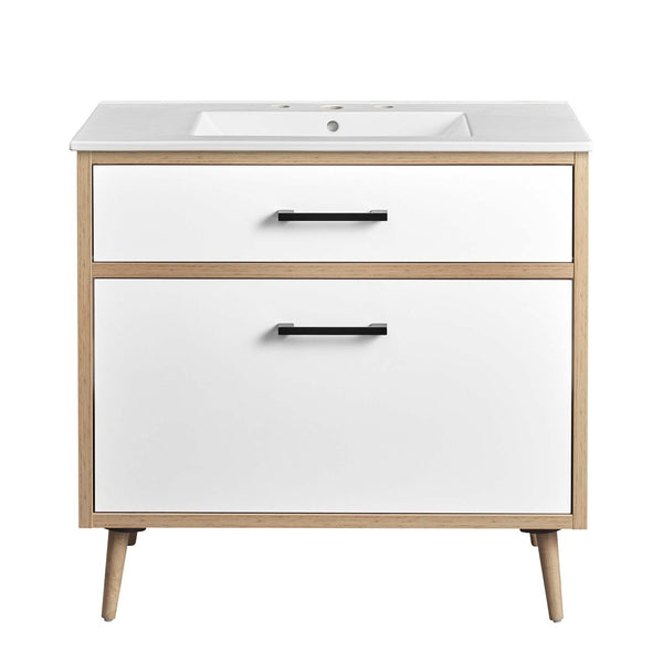 Modway Furniture Maverick 36" Bathroom Vanity with Integrated Sink - Modern White Oak Design & Practical Storage Solutions EEI-6500-WHI-OAK