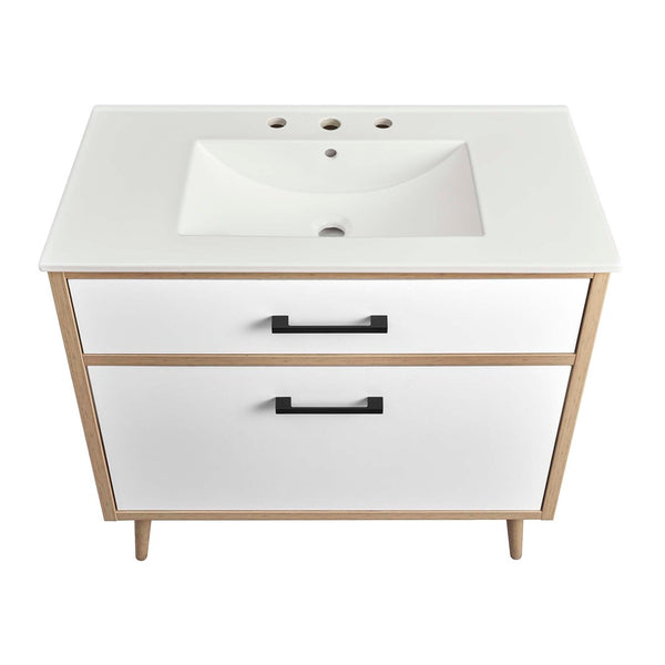 Modway Furniture Maverick 36" Bathroom Vanity with Integrated Sink - Modern White Oak Design & Practical Storage Solutions EEI-6500-WHI-OAK
