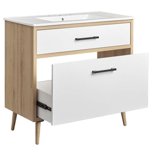 Modway Furniture Maverick 36" Bathroom Vanity with Integrated Sink - Modern White Oak Design & Practical Storage Solutions EEI-6500-WHI-OAK