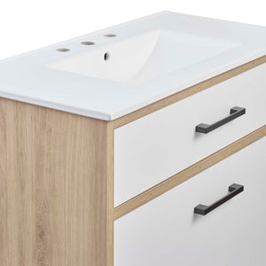 Modway Furniture Maverick 36" Bathroom Vanity with Integrated Sink - Modern White Oak Design & Practical Storage Solutions EEI-6500-WHI-OAK