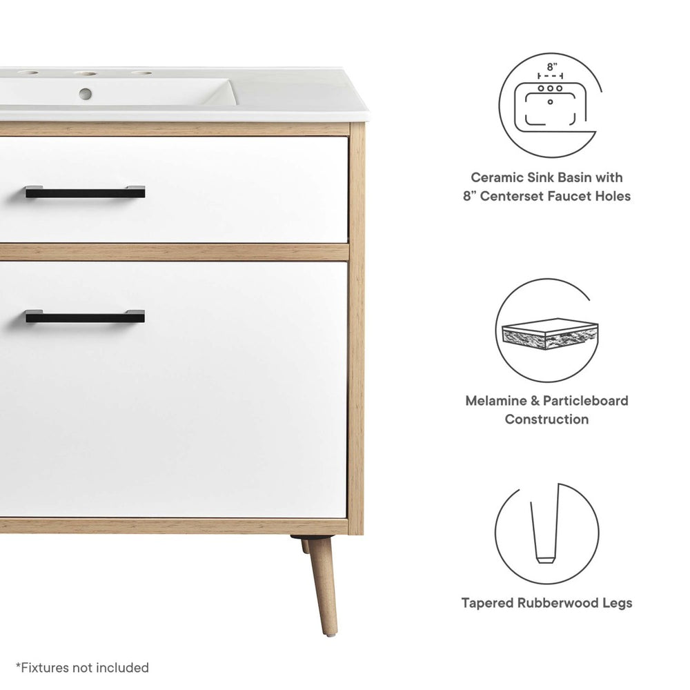 Modway Furniture Maverick 36" Bathroom Vanity with Integrated Sink - Modern White Oak Design & Practical Storage Solutions EEI-6500-WHI-OAK