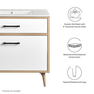 Modway Furniture Maverick 36" Bathroom Vanity with Integrated Sink - Modern White Oak Design & Practical Storage Solutions EEI-6500-WHI-OAK