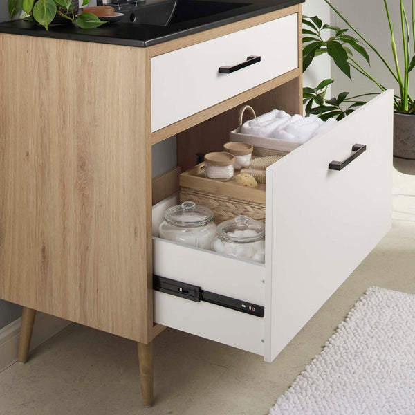 Modway Furniture Maverick 36" Bathroom Vanity - Modern Black Oak Design with Ceramic Sink & Smart Storage Solutions EEI-6501-BLK-OAK