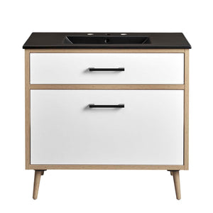 Modway Furniture Maverick 36" Bathroom Vanity - Modern Black Oak Design with Ceramic Sink & Smart Storage Solutions EEI-6501-BLK-OAK