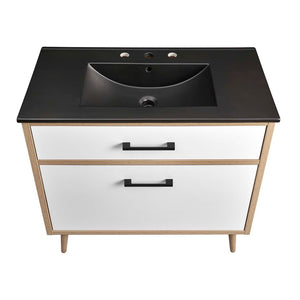 Modway Furniture Maverick 36" Bathroom Vanity - Modern Black Oak Design with Ceramic Sink & Smart Storage Solutions EEI-6501-BLK-OAK