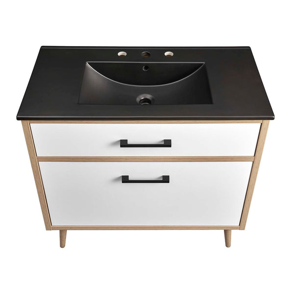 Modway Furniture Maverick 36" Bathroom Vanity - Modern Black Oak Design with Ceramic Sink & Smart Storage Solutions EEI-6501-BLK-OAK