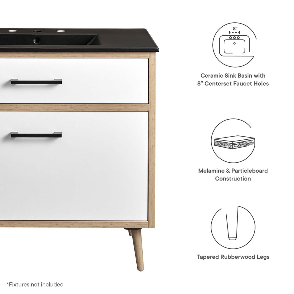 Modway Furniture Maverick 36" Bathroom Vanity - Modern Black Oak Design with Ceramic Sink & Smart Storage Solutions EEI-6501-BLK-OAK