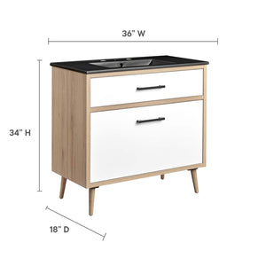 Modway Furniture Maverick 36" Bathroom Vanity - Modern Black Oak Design with Ceramic Sink & Smart Storage Solutions EEI-6501-BLK-OAK