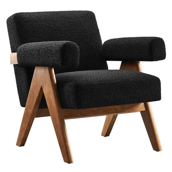 Modway Furniture Lyra Boucle Fabric Armchair - Modern Luxury Seating with Stylish Support for Living Rooms & Nooks Black EEI-6502-BLK