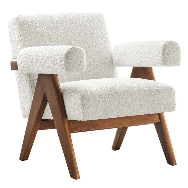 Modway Furniture Lyra Boucle Fabric Armchair - Modern Luxury Seating with Stylish Support for Living Rooms & Nooks Ivory EEI-6502-IVO