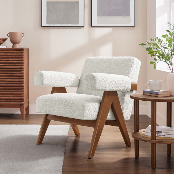 Modway Furniture Lyra Boucle Fabric Armchair - Modern Luxury Seating with Stylish Support for Living Rooms & Nooks Ivory EEI-6502-IVO