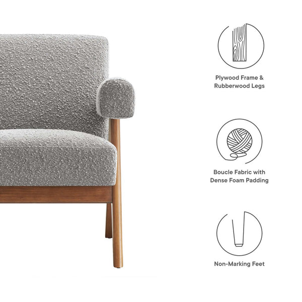 Modway Furniture Lyra Boucle Fabric Armchair - Modern Luxury Seating with Stylish Support for Living Rooms & Nooks Light Gray EEI-6502-LGR