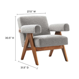 Modway Furniture Lyra Boucle Fabric Armchair - Modern Luxury Seating with Stylish Support for Living Rooms & Nooks Light Gray EEI-6502-LGR