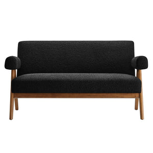 Modway Furniture Lyra Boucle Fabric Loveseat - Modern Luxury Comfort with Durable Design for Living Spaces and More Black EEI-6504-BLK