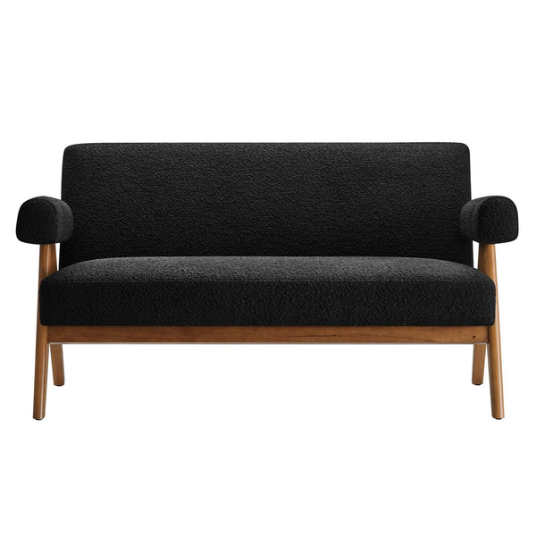 Modway Furniture Lyra Boucle Fabric Loveseat - Modern Luxury Comfort with Durable Design for Living Spaces and More Black EEI-6504-BLK